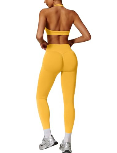 ABOCIW Workout Sets for Women Seamless Scunch Butt Lifting Impact Leggings Halter Sports Bra 2 Pi... | Amazon (US)