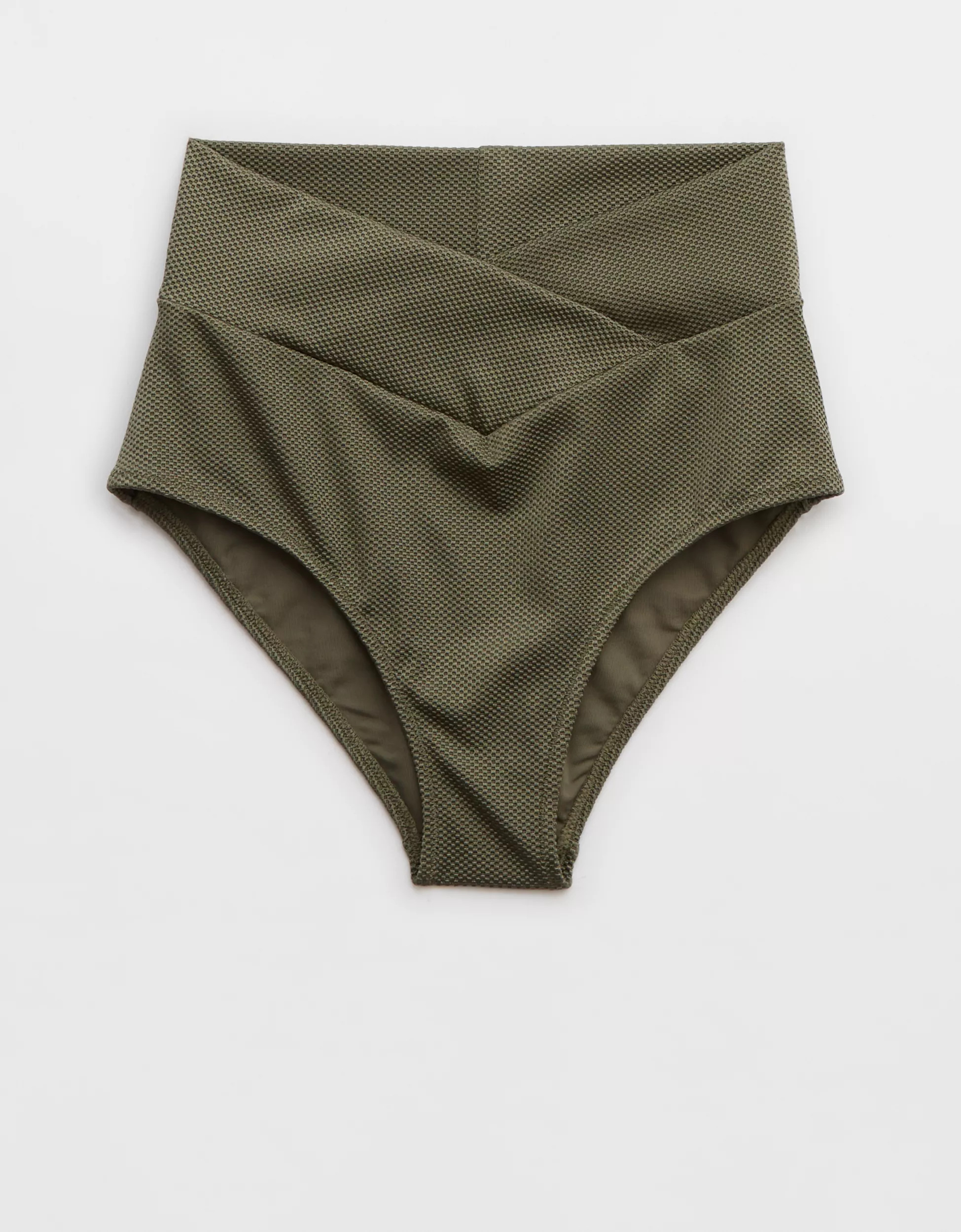 Aerie Shine Pique Crossover High Waisted Bikini Bottom | Aerie