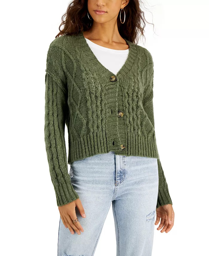 Hooked Up by IOT Juniors' Cable-Knit Button-Front Sweater  & Reviews - Sweaters - Juniors - Macy'... | Macys (US)