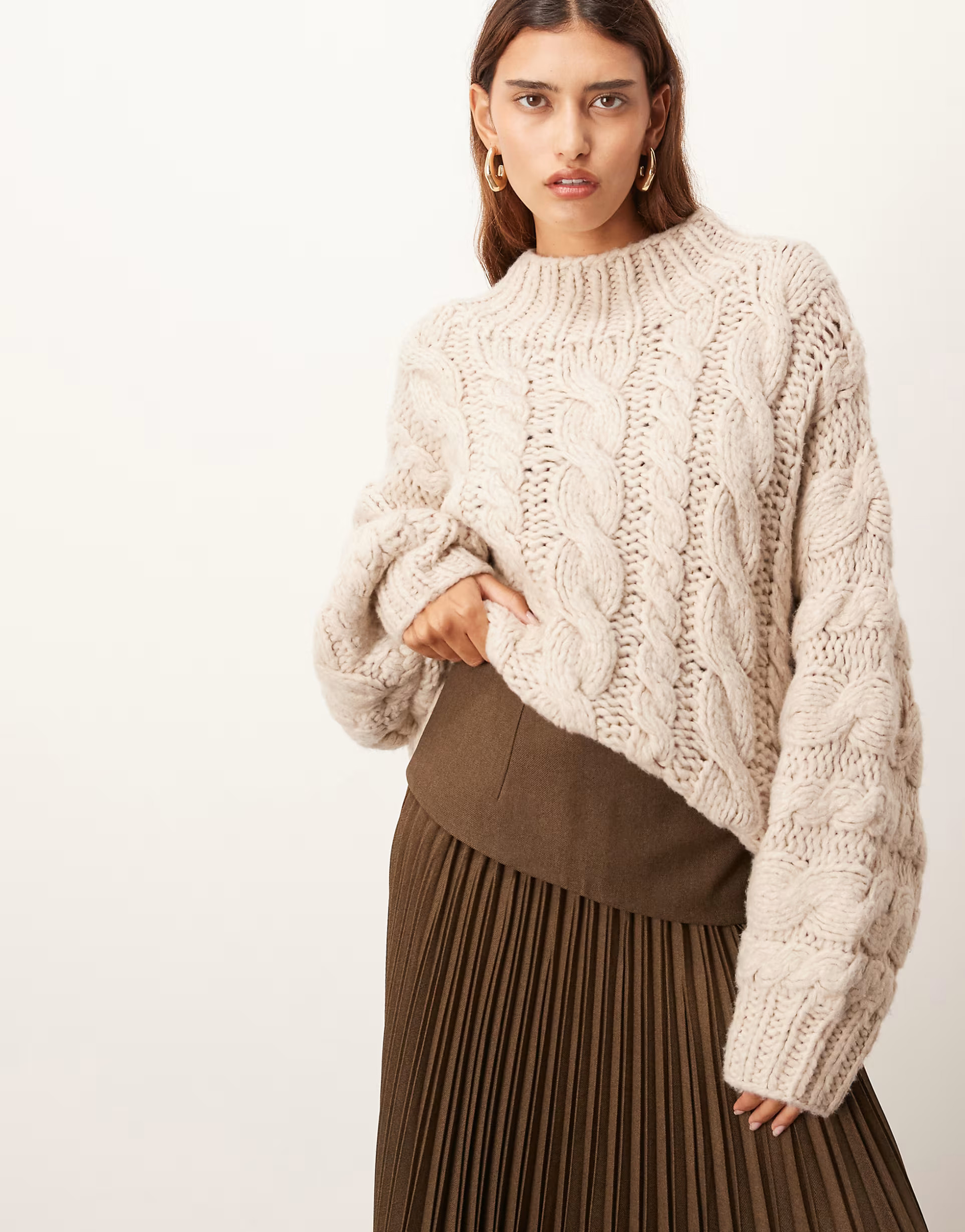 ARRANGE chunky cable hand knit oversized jumper in cream | ASOS (Global)