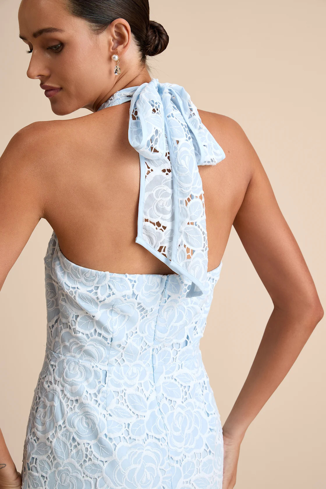 Vaelyn Light Blue Crochet Lace Halter Maxi Dress | Lulus