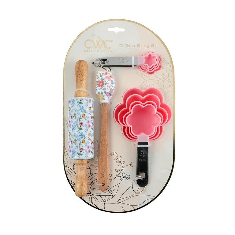 COOK WITH COLOR 10 PIECE UTENSIL SET - ROLLING PIN, SPATULA, 4 MEASURING CUPS, 4 MEASURING SPOONS... | Walmart (US)