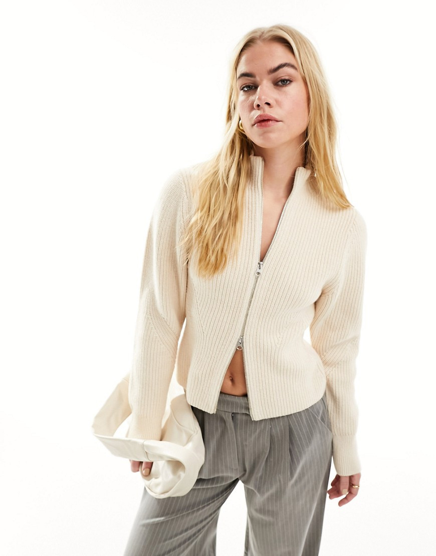 & Other Stories merino wool and cotton blend cardigan with zip front and sculptural sleeves in white | ASOS (Global)