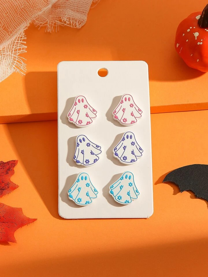 3pairs/set Multicolor Snowflake & Ghost Shaped Acrylic Cute Girls Party Personality Stud Earrings | SHEIN