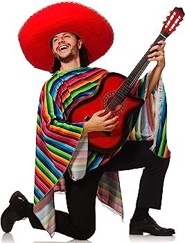 Skeleteen Mexican Serape Poncho Costume - Cinco De Mayo Mexican Fiesta Ponchos for Adults and Kid... | Amazon (US)