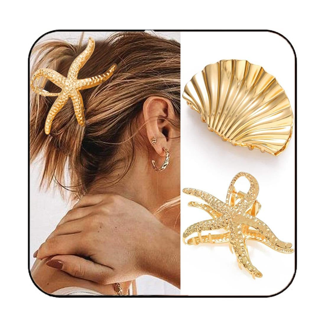 CAKURE Starfish Hair Claw Clips Seashell Hair Clip Large Claw Clips Gold Hair Accessories for Wom... | Amazon (US)