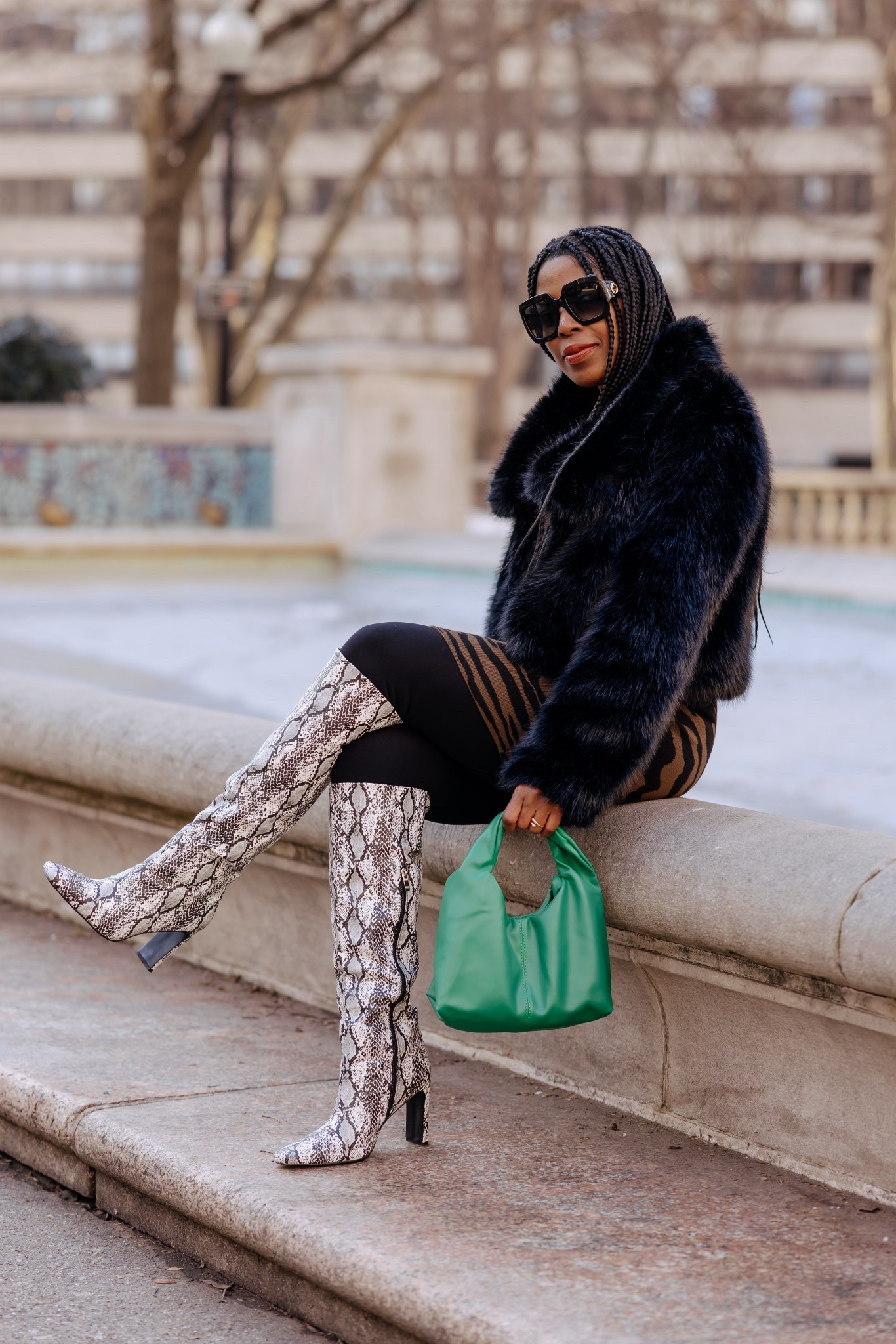 Neutral layers with a statement twist. An animal print dress styled with a classic black coat, snake print boots, and a pop of Kelly green. Elevated winter style made simple. Shop the look.

#LTKU #LTKootd #LTKSeasonal