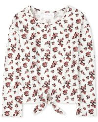 Girls Long Sleeve Floral Print Ribbed Tie Front Henley Top | The Children's Place | The Children's Place