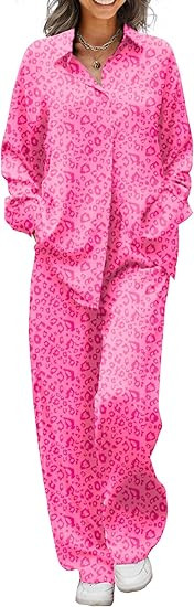 Ekouaer Womens Satin Silky Pajama Set 2 Piece Print PJs Soft Loungewear Button Down Sleepwear wit... | Amazon (US)