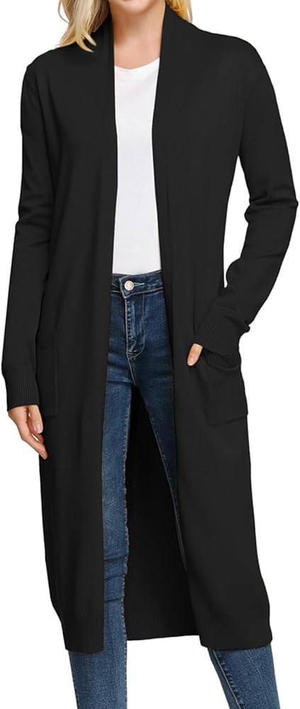GRACE KARIN Essential Solid Open Front Maxi Long Knitted Cardigan Sweater for Women | Amazon (US)