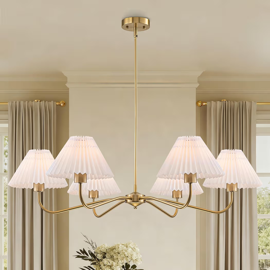 35.8" Gold Chandeliers for Dining Room, 6-Light Modern Chandelier with White Pleated Shades Over ... | Amazon (US)