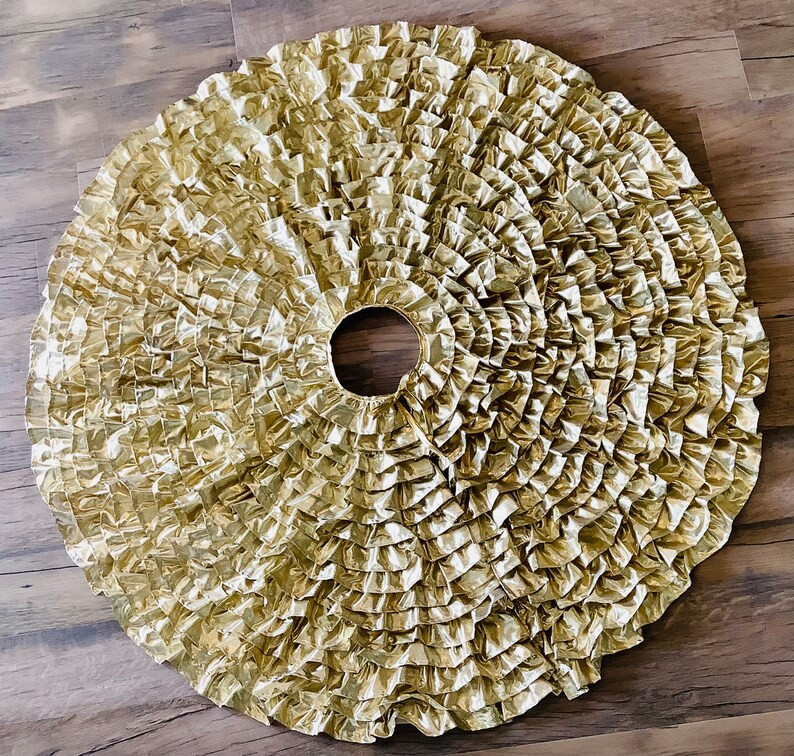 Gold Metallic Christmas Tree Skirt With Rows of Glittering - Etsy | Etsy (US)