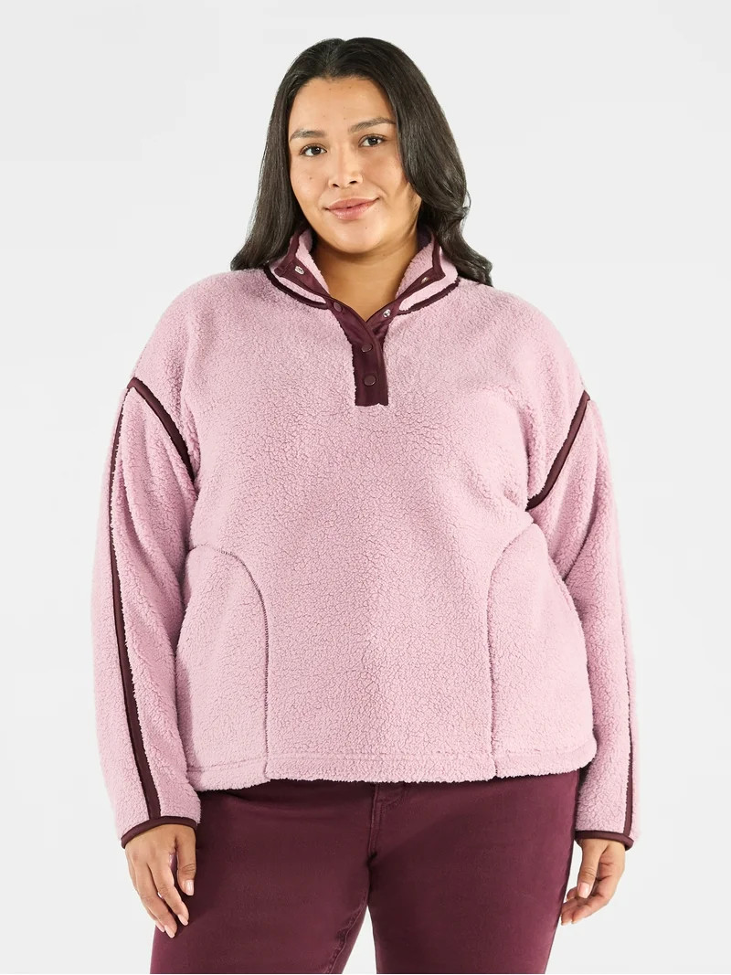 Terra & Sky Women's Plus Size Faux Shearling Quarter Snap Pullover, Sizes 0X-4X | Walmart (US)