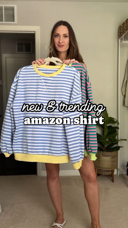 New and trending Amazon striped longsleeve shirt! FP or Amazon?? 😍

**sizing:
Shirt- M, I sized up one!

#amazonfashion #amazon #fplookalike

#LTKfindsunder50 #LTKstyletip #LTKVideo
