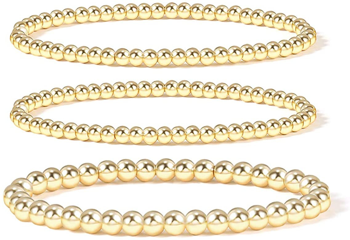 Gold Bead Bracelet for Women,14K Gold Plated Bead Ball Bracelet Stretchable Elastic Bracelet | Amazon (US)