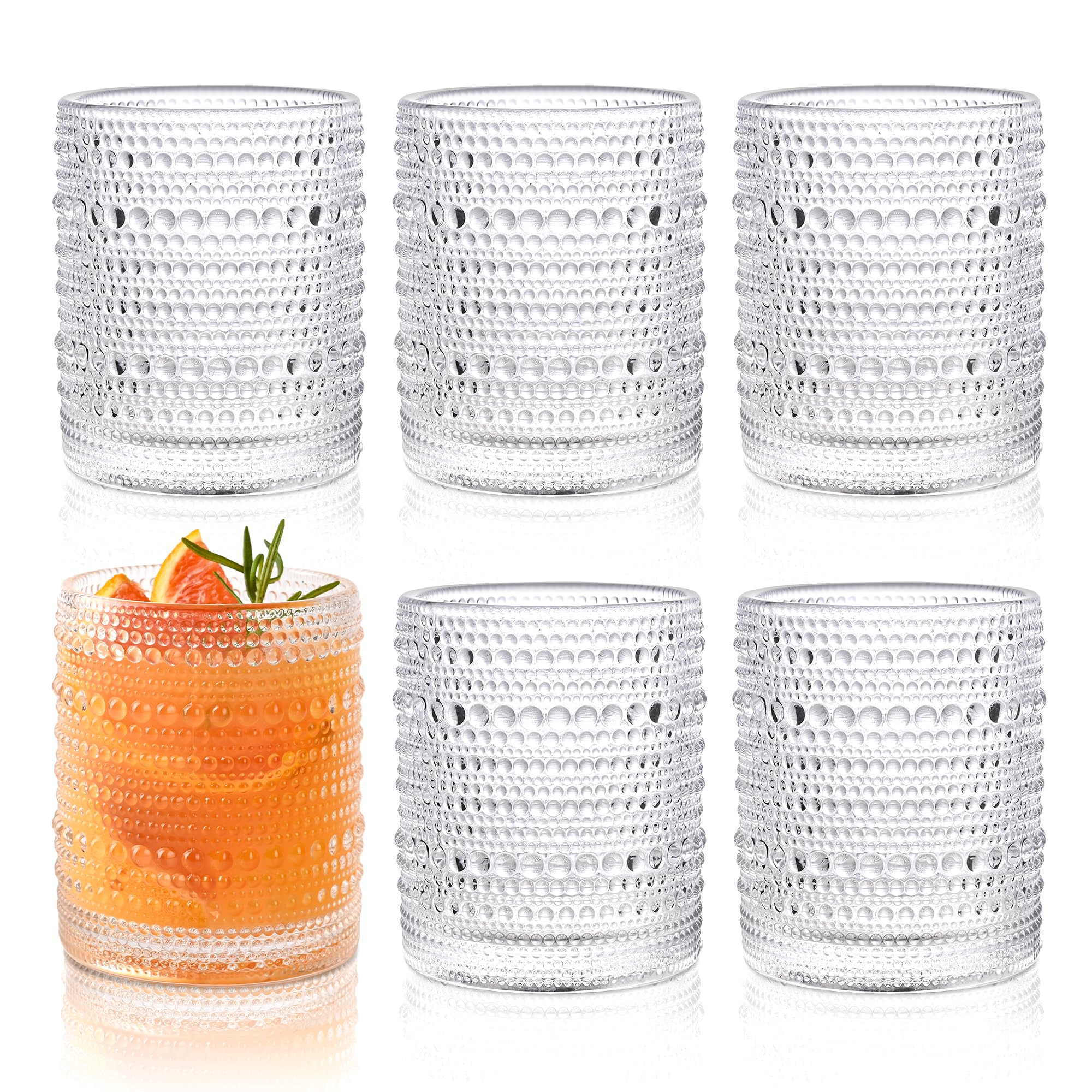 Hobnail Drinking Glasses Set of 6,12oz Vintage Glassware Embossed Vintage Water Cups Cocktail Gla... | Amazon (US)