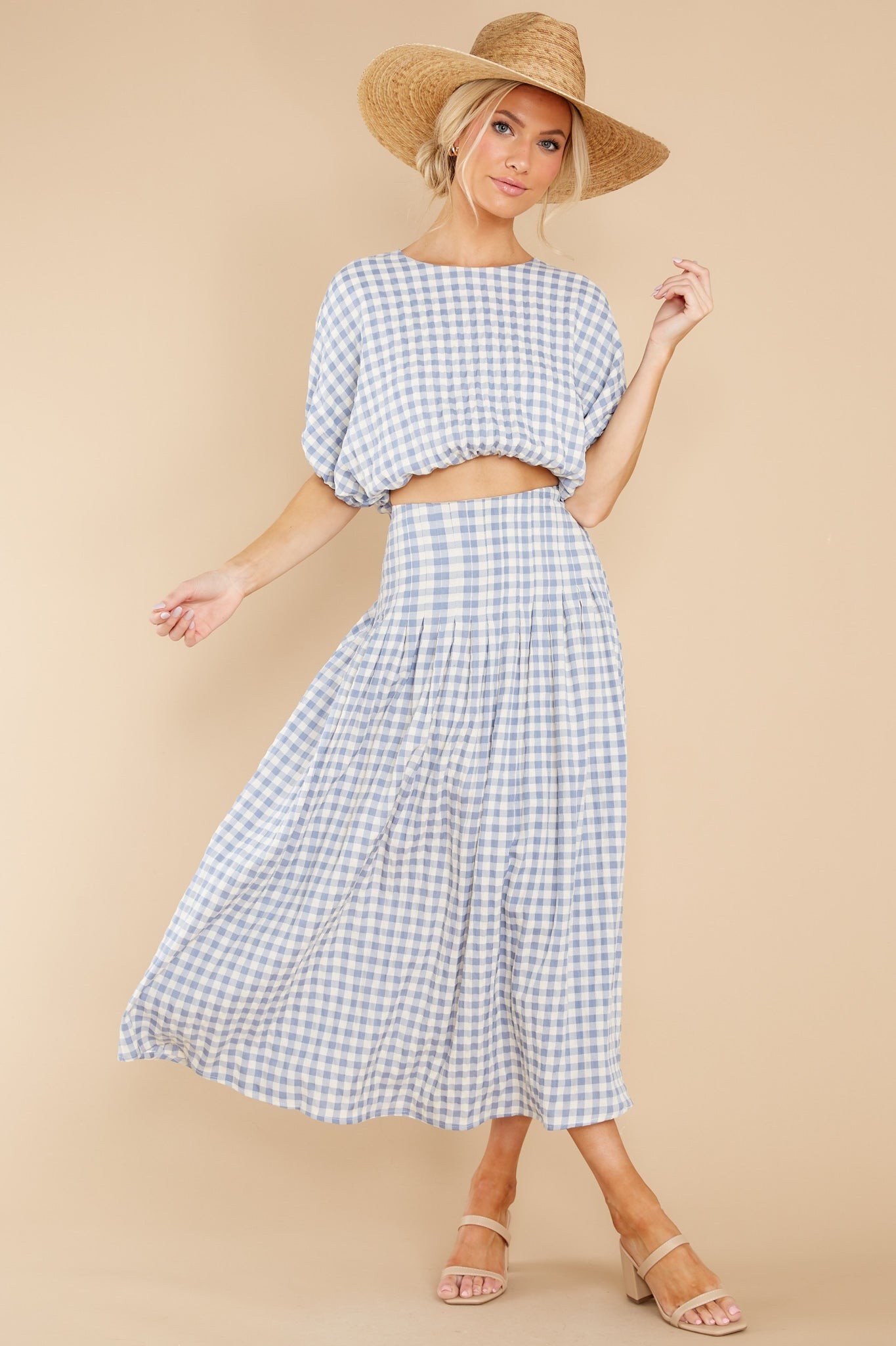 Admirable Glances Dusty Blue Gingham Two Piece Set | Red Dress 