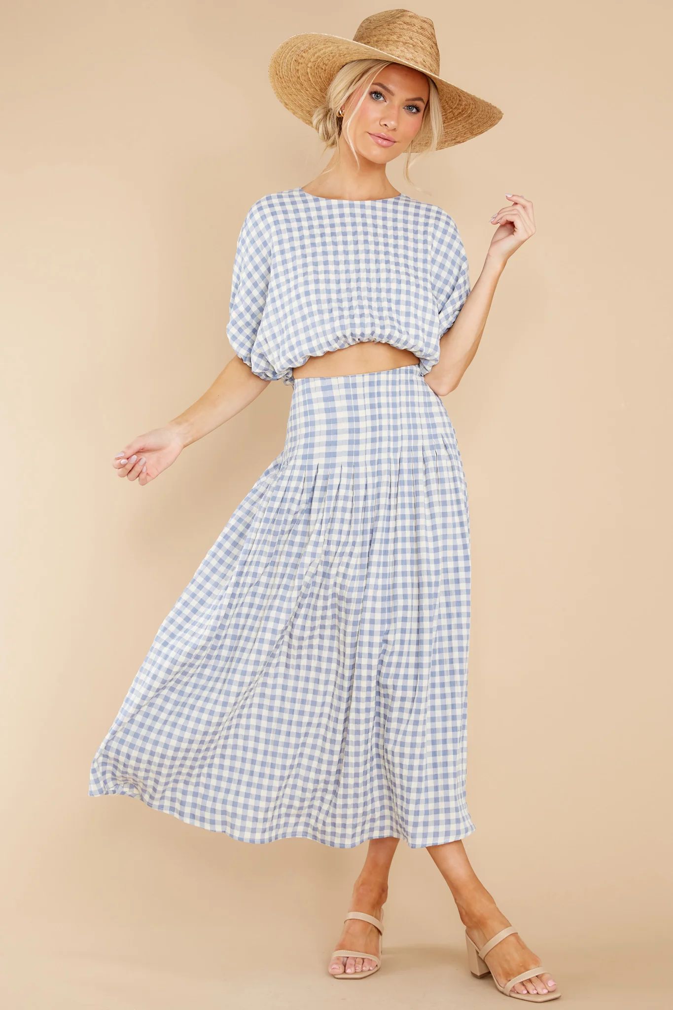 Admirable Glances Dusty Blue Gingham Two Piece Set | Red Dress 