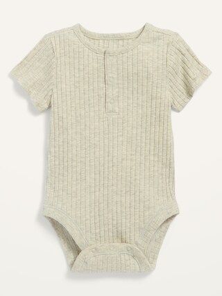 Unisex Short-Sleeve Rib-Knit Henley Bodysuit for Baby | Old Navy (US)