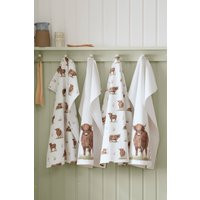 Catherine Lansfield 'Angus Highland Cow' Cotton Kitchen Tea Towel Pack of 4 in Natural | Debenhams UK