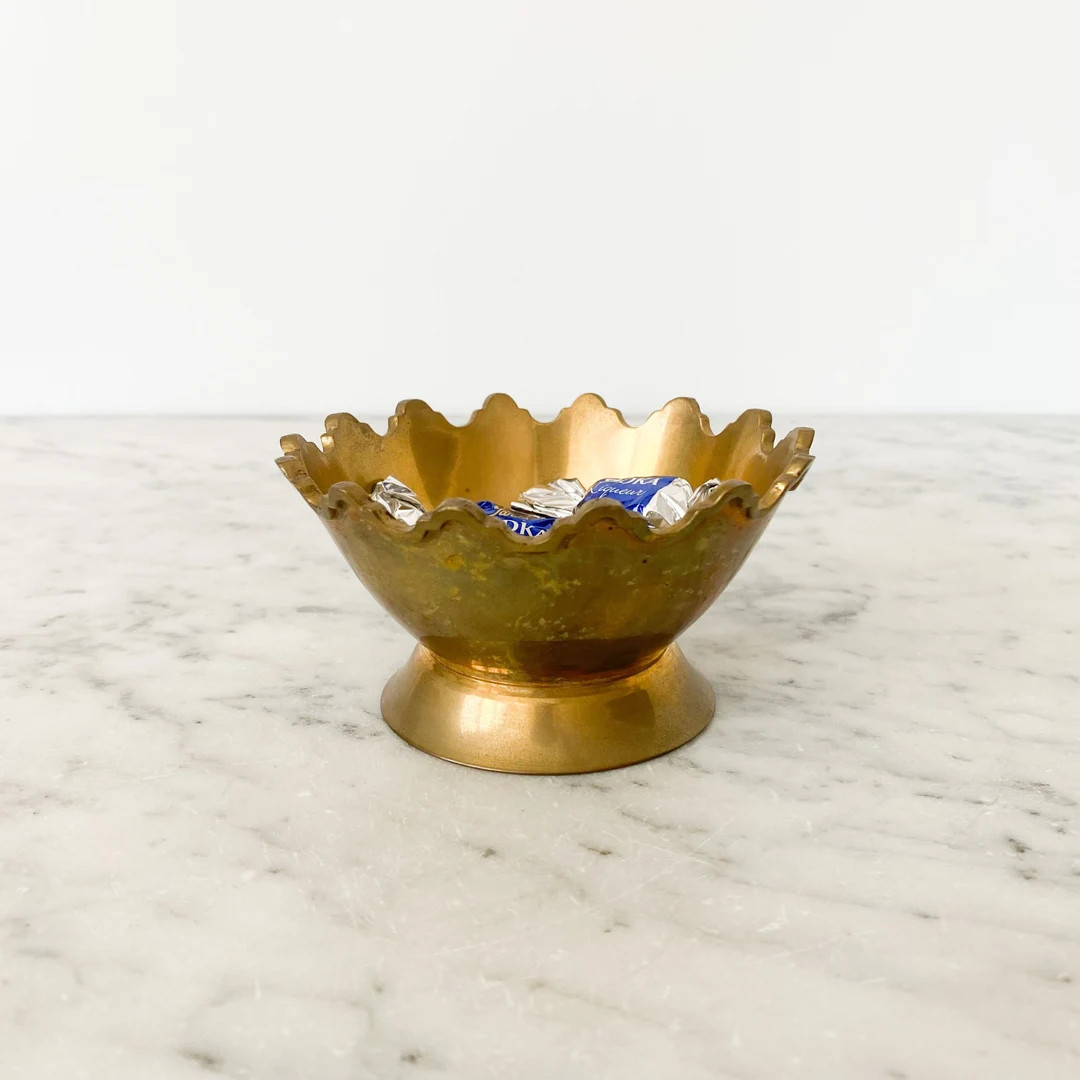 Vintage Brass Crown Bowl, Gold Metal Trinket Bowl, Vintage Brass Bowl. Gold Brass Bowl with Scall... | Etsy (US)