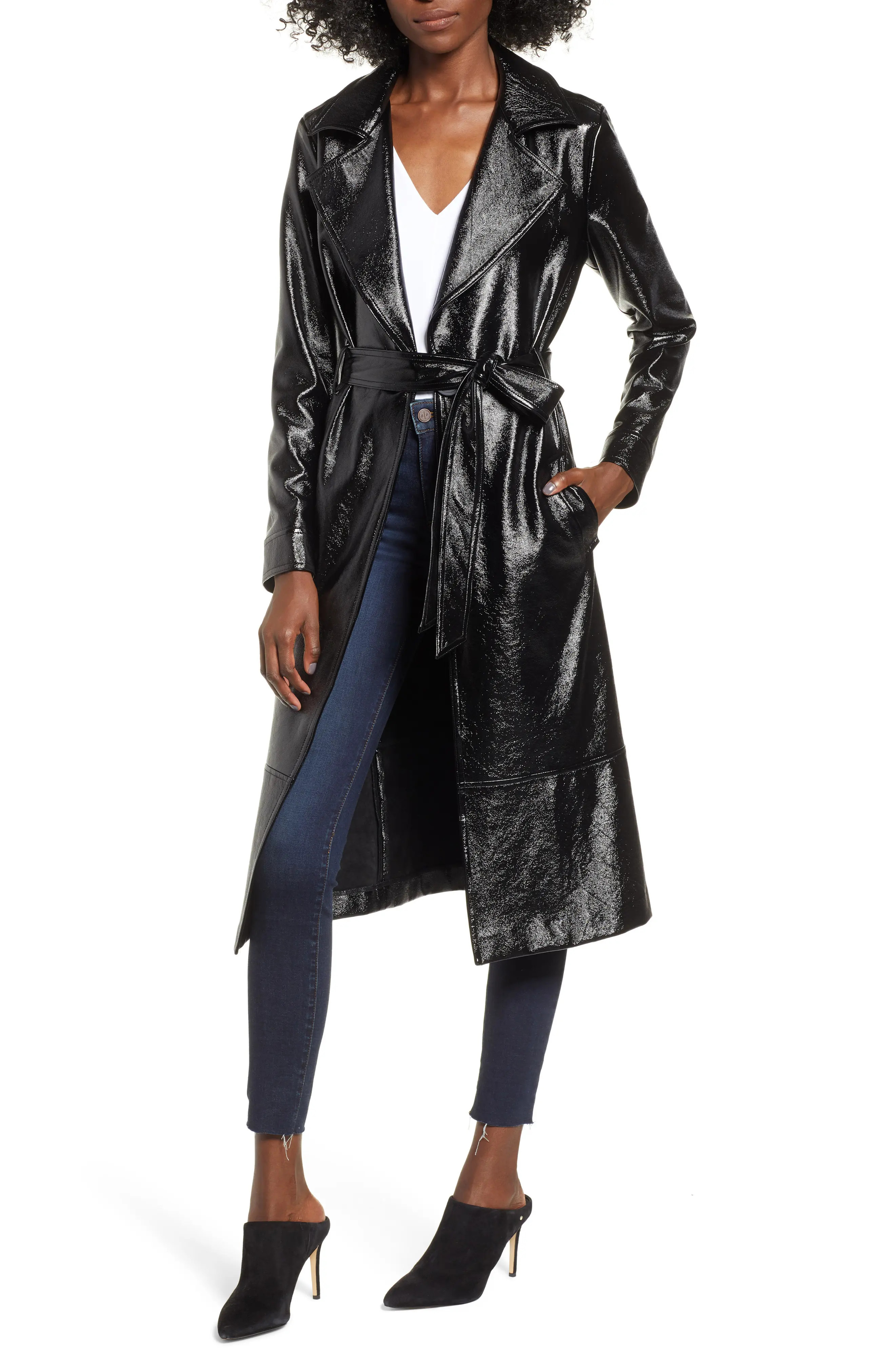 Leith Faux Patent Leather Trench Coat | Nordstrom