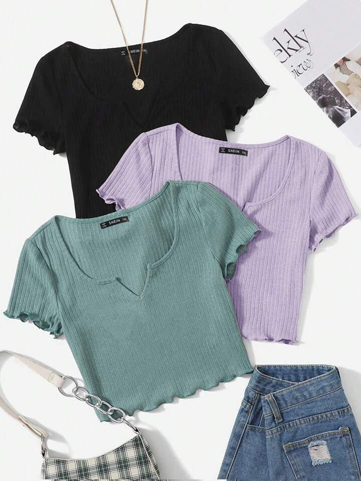 SHEIN EZwear Plus Size Solid Rib Knit T-Shirt | SHEIN