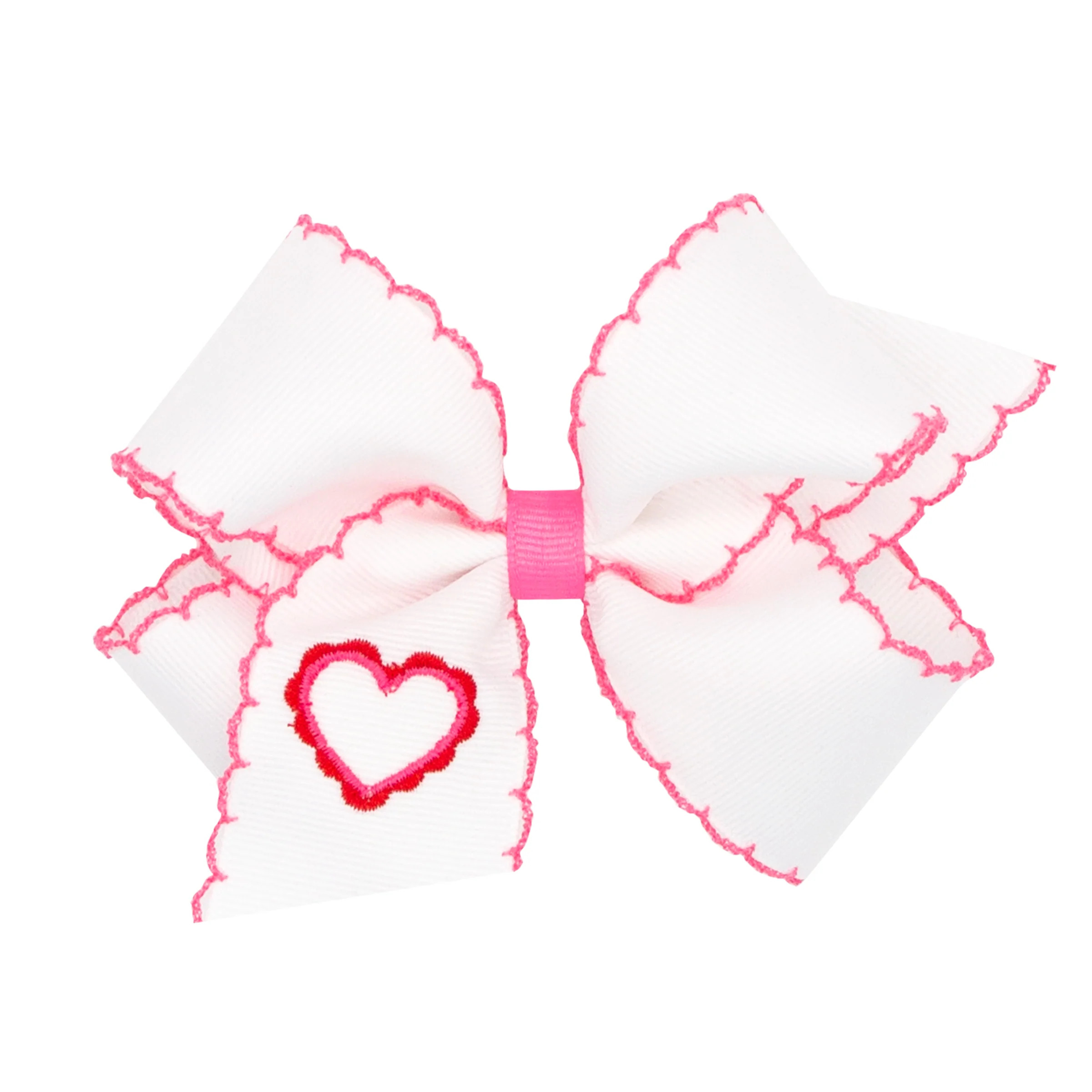 Wee Ones Valentine's Dau Grosgrain Hair Bow with Embroidered Heart and Moonstitch Edges | JoJo Mommy