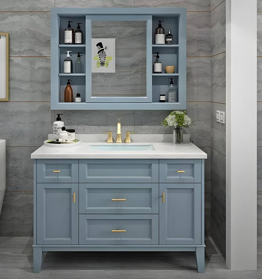 36" Bathroom Vanity with Sink,Pure White Ceramic Countertops & Open Mirror Cabinet,2 Soft Closing... | Amazon (US)