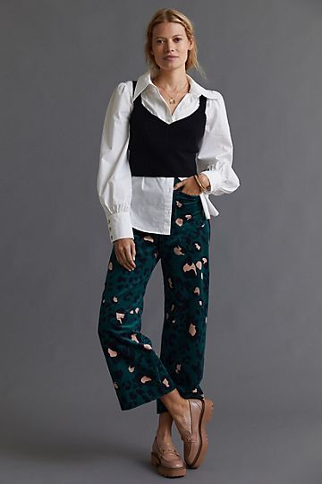 Maeve Colette Cropped Wide-Leg Corduroy Pants | Anthropologie (US)
