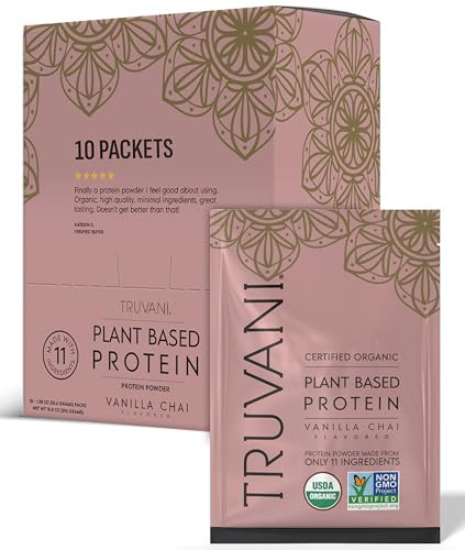 Truvani Vegan Pea Protein Powder | Vanilla Chai | 20g Organic Plant Based Protein | Single Serving Travel Packets | 10 Servings | Keto | Gluten & Dairy Free | Low Carb | No Added Sugar | Amazon (US)