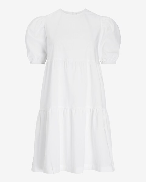 Puff Sleeve Tiered Trapeze Dress | Express