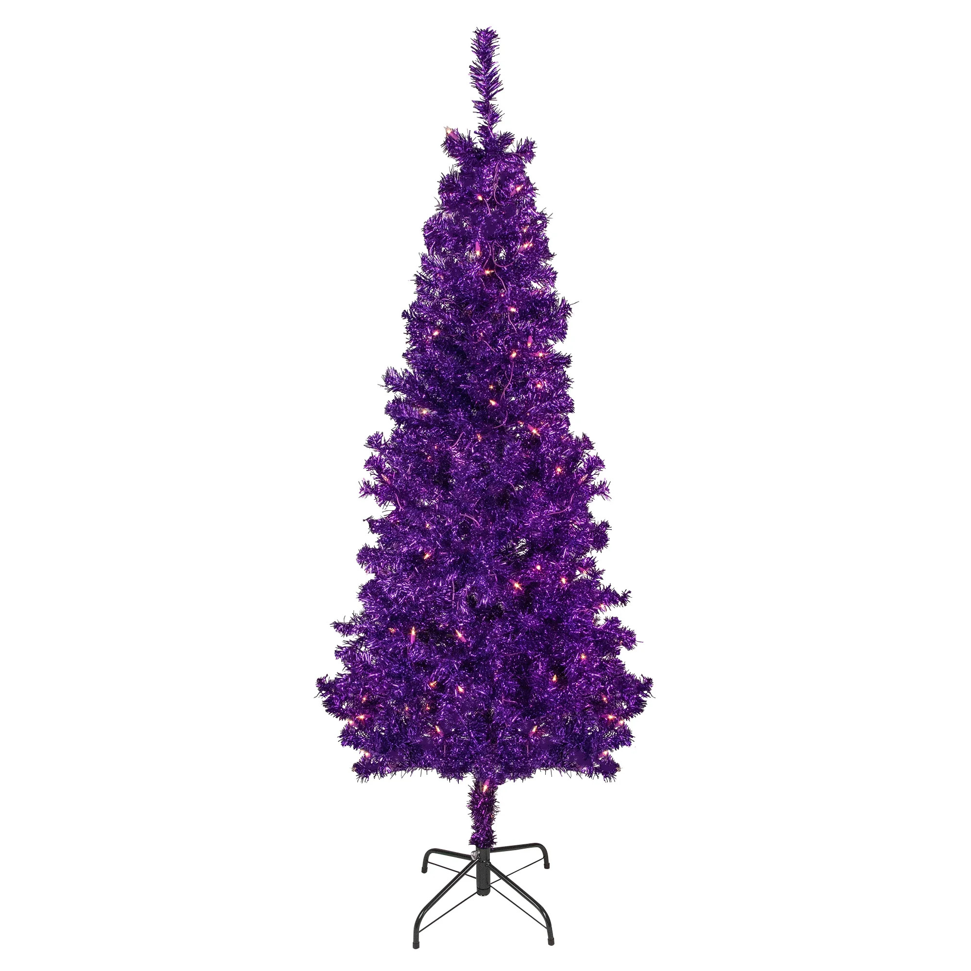 Northlight 6' Pre-Lit Purple Artificial Tinsel Christmas Tree, Clear Lights | Walmart (US)