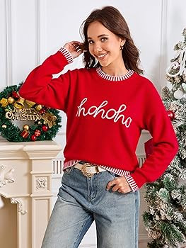 Simplee Womens Christmas Sweaters Long Sleeve Crewneck Oversized Sweater Fashion Winter Knitted P... | Amazon (US)