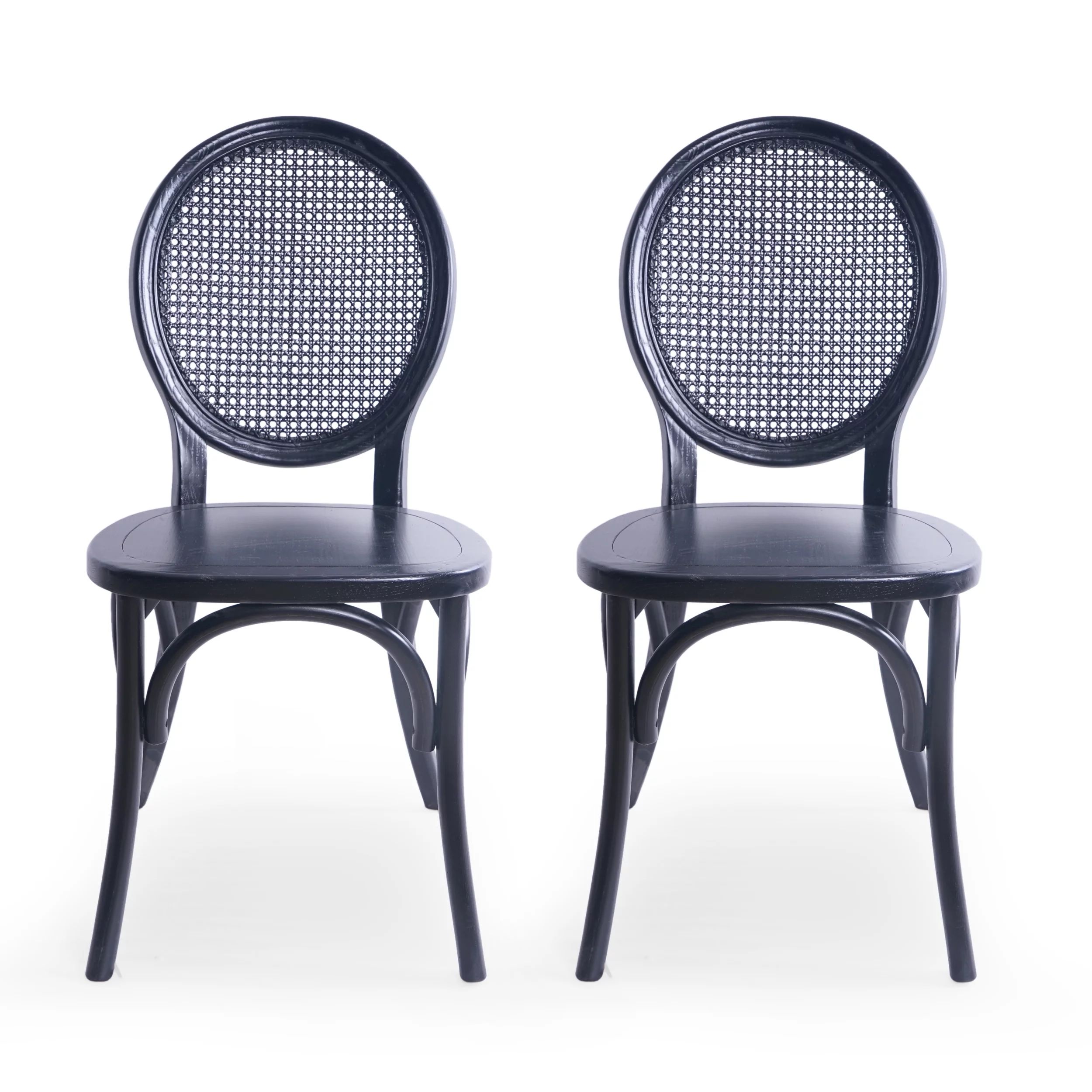 Ruhan Elm Wood and Rattan Dining Chair (Set of 2), Matte Black | Walmart (US)