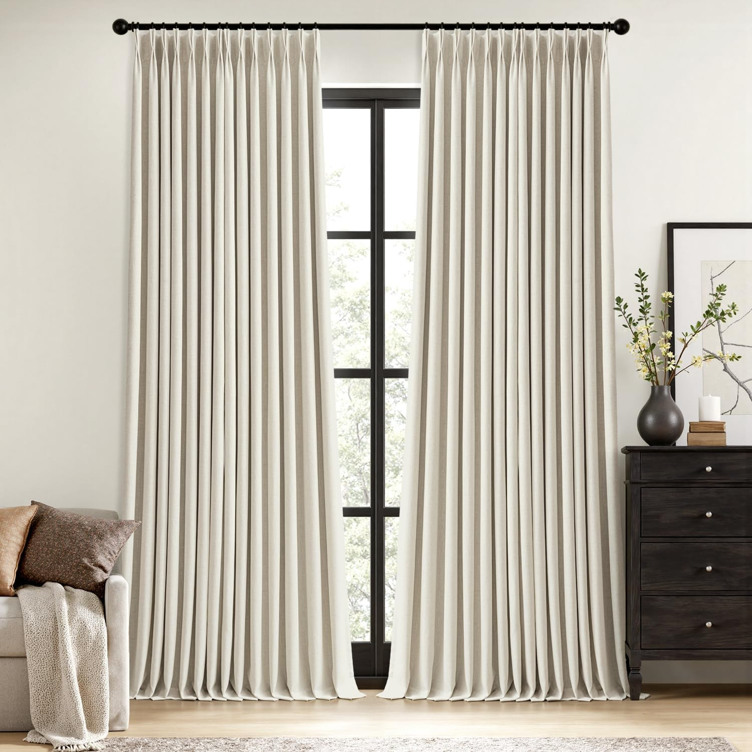 MIULEE Linen Pinch Pleated 100% Blackout Linen Curtains for Bedroom, Room Darkening Light Blockin... | Amazon (US)