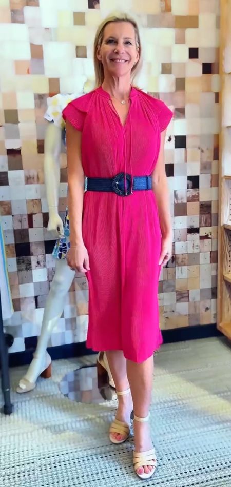 Obsessed with this Aisha Dress! Ruffled cap sleeves, soft pleats, and a v-neckline make it super chic. Paired with Bistro Heels and the Popie Grasscloth Belt, it's a summer win!
#SummerStyle #ChicVibes #JMcLaughlin #OOTD #FashionFinds #DressToImpress #EffortlesslyElegant #RuffledSleeves #MidiDress #SummerFashion



#LTKOver40 #LTKStyleTip #LTKShoeCrush