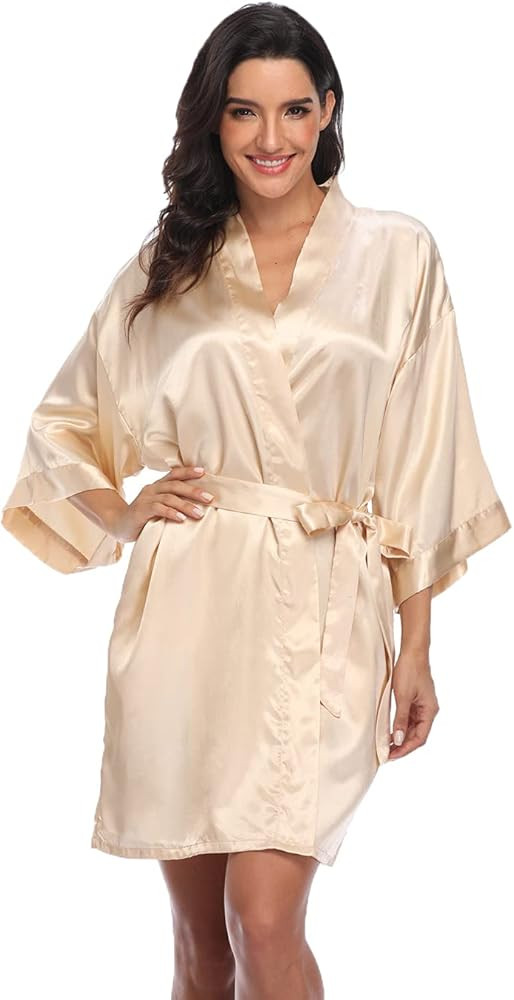 Super Shopping-zone Women's Short Satin Kimono Bride Bridesmaid Wedding Robes,Black at Amazon Wom... | Amazon (US)