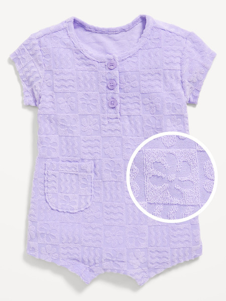 Textured-Terry Henley Pocket One-Piece Romper for Baby | Old Navy (US)