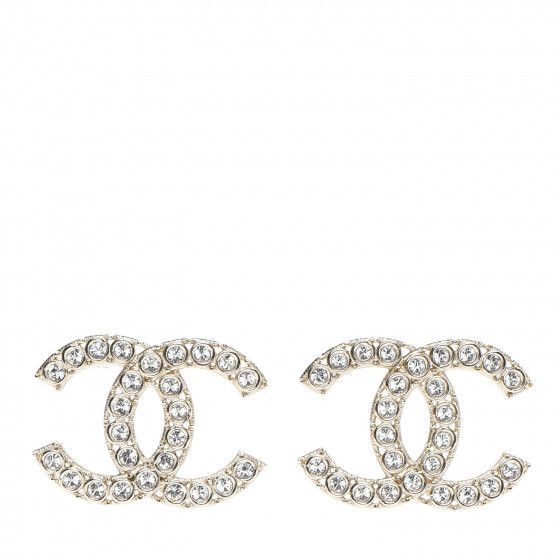 CHANEL Crystal CC Cha-Nel Stud Earrings Gold | Fashionphile