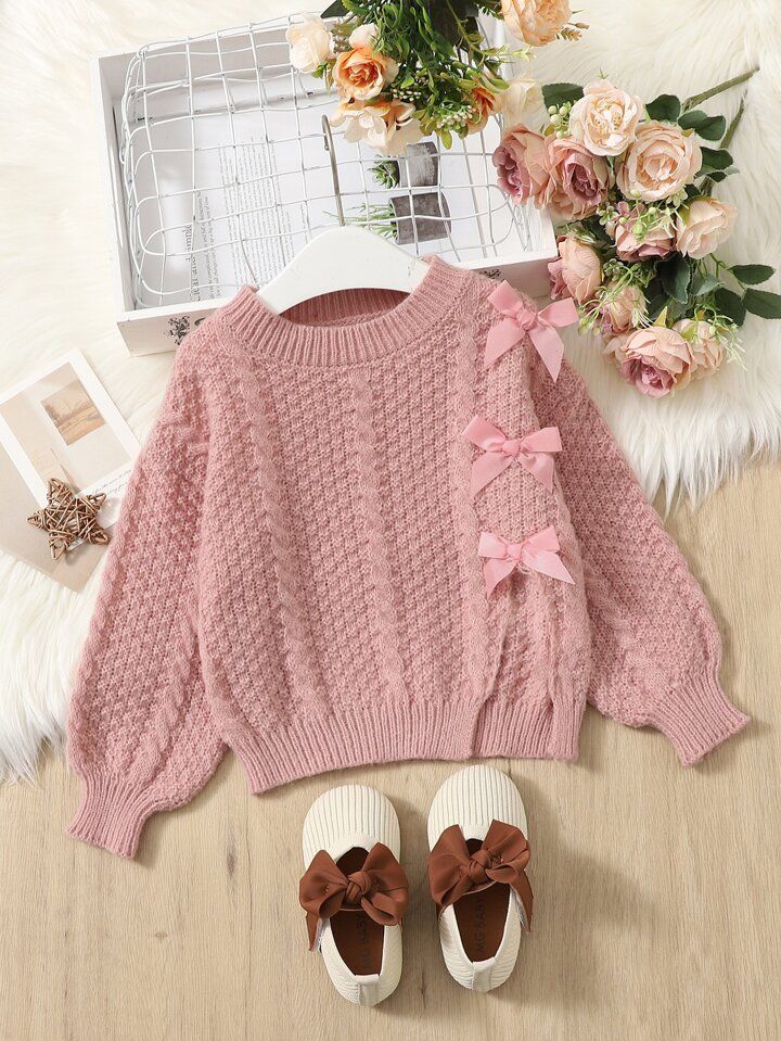 Young Girl Bow Front Lantern Sleeve Sweater | SHEIN