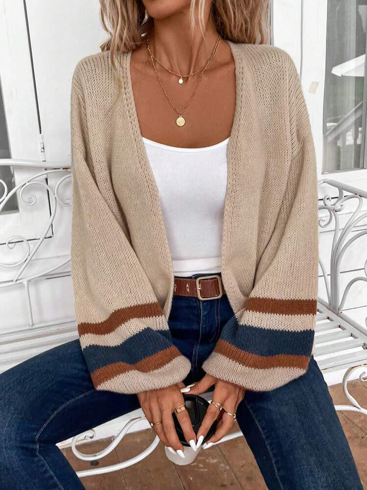 EMERY ROSE Women's Long Sleeve Colorblock Striped Cardigan, Casual Daily Wear,Long Sleeve Tops,Kn... | SHEIN