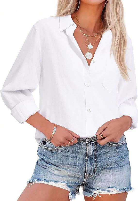siliteelon Womens Button Down Shirt Linen Button Up Shirts for Women Long Sleeve Summer Shirt Col... | Amazon (US)