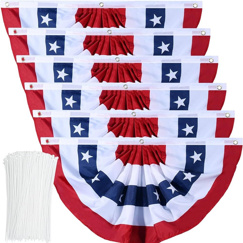 American Flag Bunting Patriotic Pleated Fan Flag USA Flags with Brass Grommets and Zip Ties for 4... | Amazon (US)