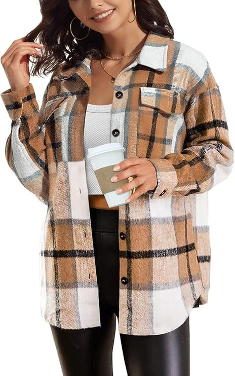 ATHMILE Womens Casual Plaid Shacket Button Down Long Sleeve Shirt Fall Clothes for Women Tops Swe... | Amazon (US)