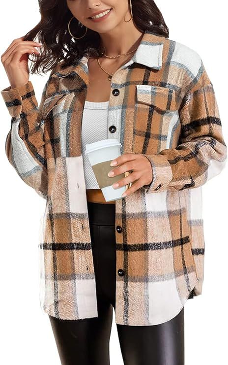ATHMILE Womens Casual Plaid Shacket Button Down Long Sleeve Shirt Fall Clothes for Women Tops Swe... | Amazon (US)