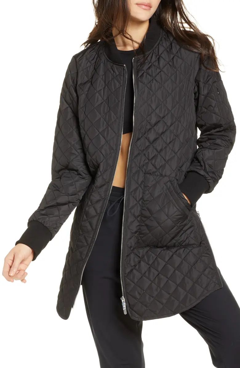 Sleek diamond quilting brings plush comfort and warmth to a water-resistant bomber jacket perfect... | Nordstrom