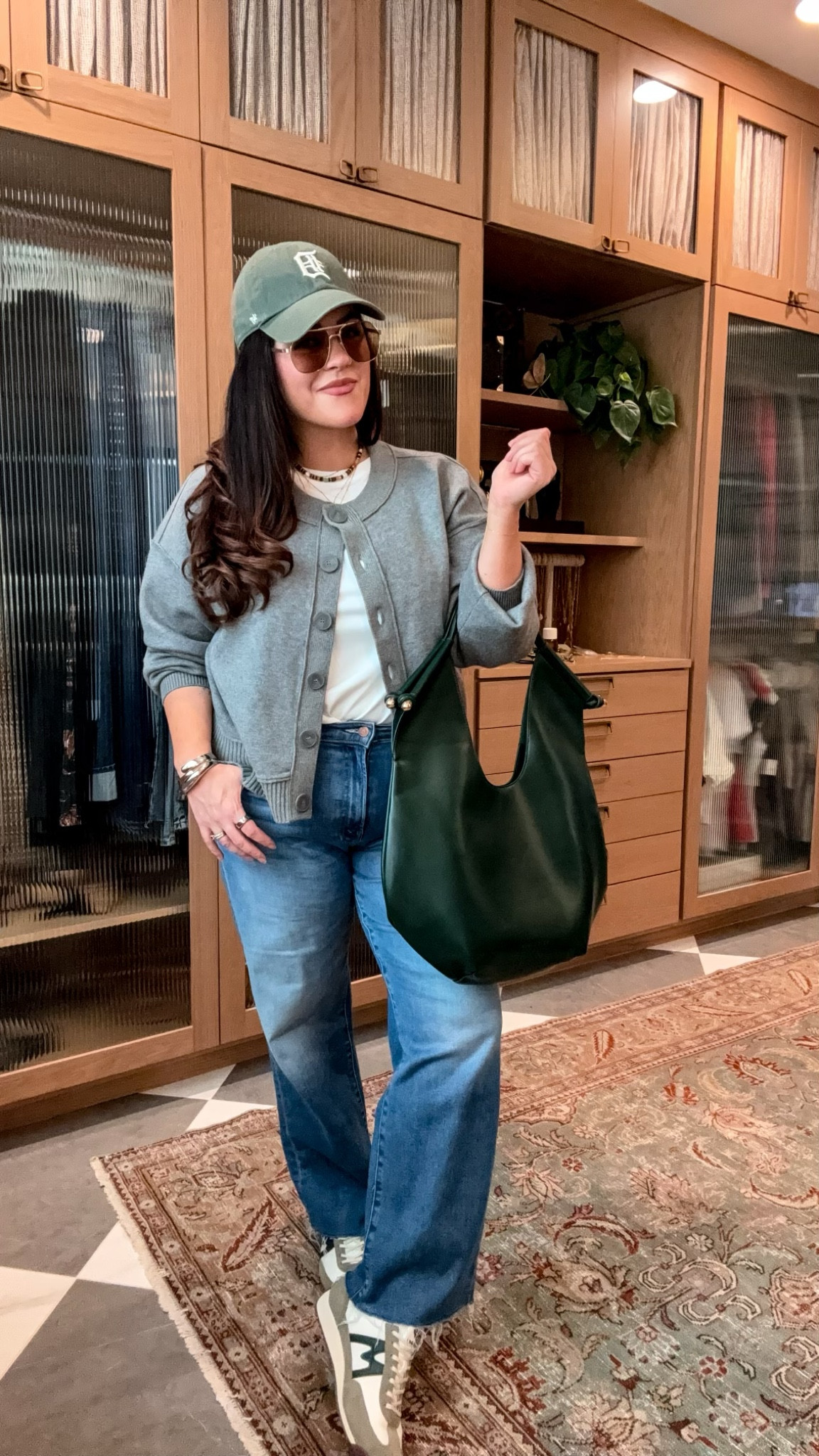 Midsize fall sporting event casual outfit 
Cardigan xl 
Jeans size 33
Green bag 
Green sneakers tts 

#LTKSeasonal #LTKStyleTip #LTKMidsize