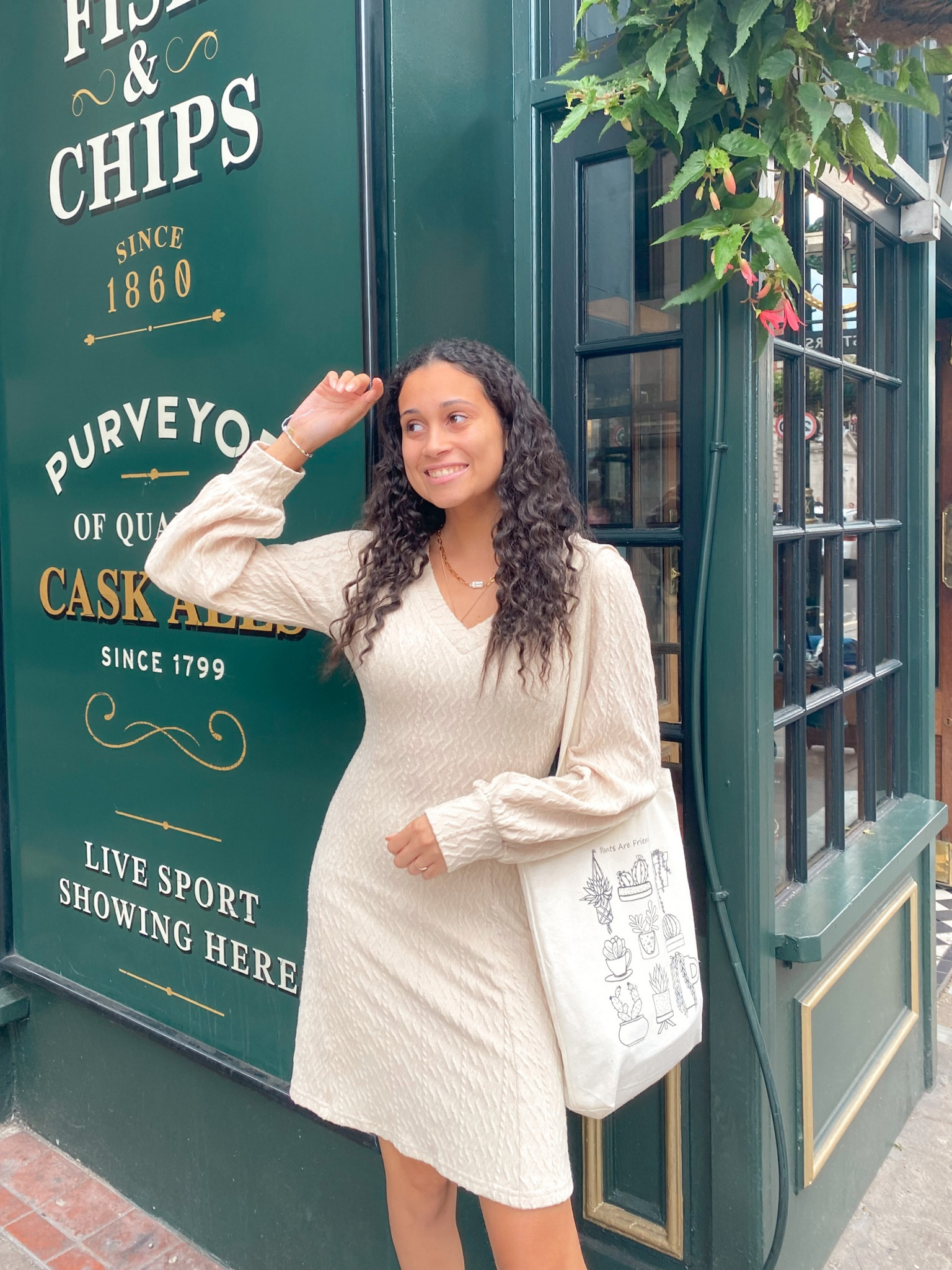 Cream dress knit dress long sleeves curvy dress women’s sweater dress casual outfit v neck slim body