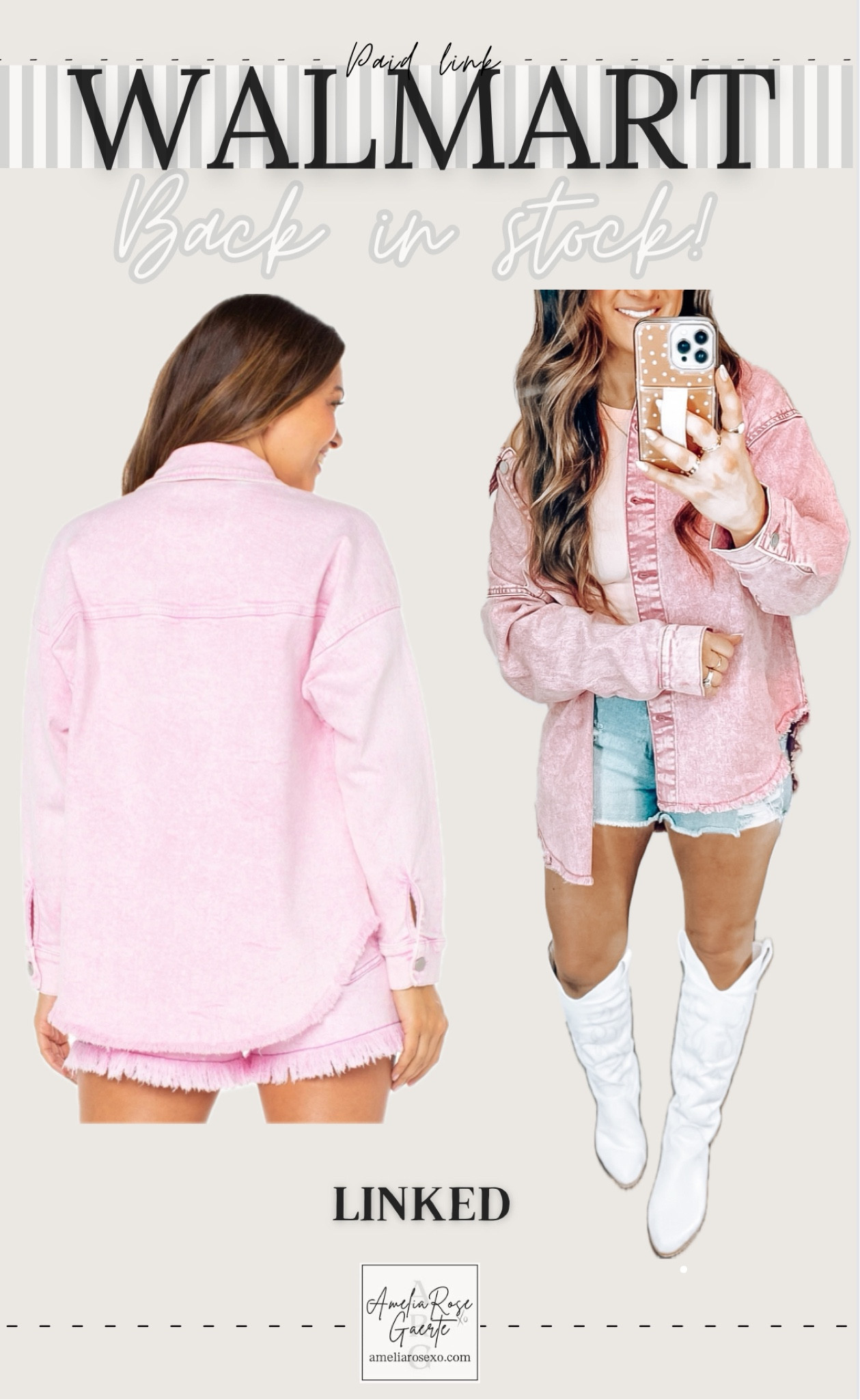 Pink denim jacket back in stock!! My boots are also on sale and under $40 right now too! 👏 

#LTKsalealert #LTKfindsunder50 #LTKstyletip